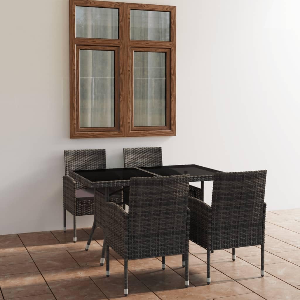 vidaXL Patio Dining Set 5 Piece Outdoor Garden Terrace Yard Patio Table and Chair Seating Seat Dining Set Furniture Poly Rattan Anthracite and Gray