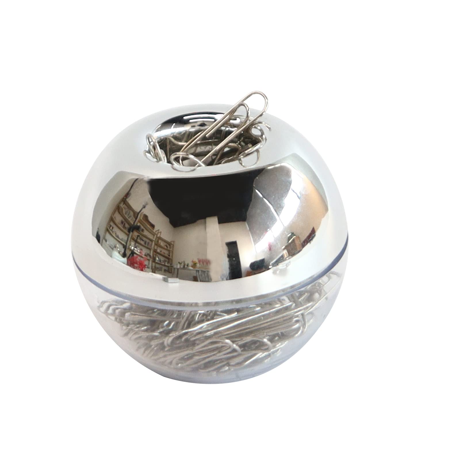 Multibey Silver Magnetic Paper Clip Holder Round Paperclip Dispenser With 100Pcs Silver Paper Clips For Desk Non-Skid Smooth Fin