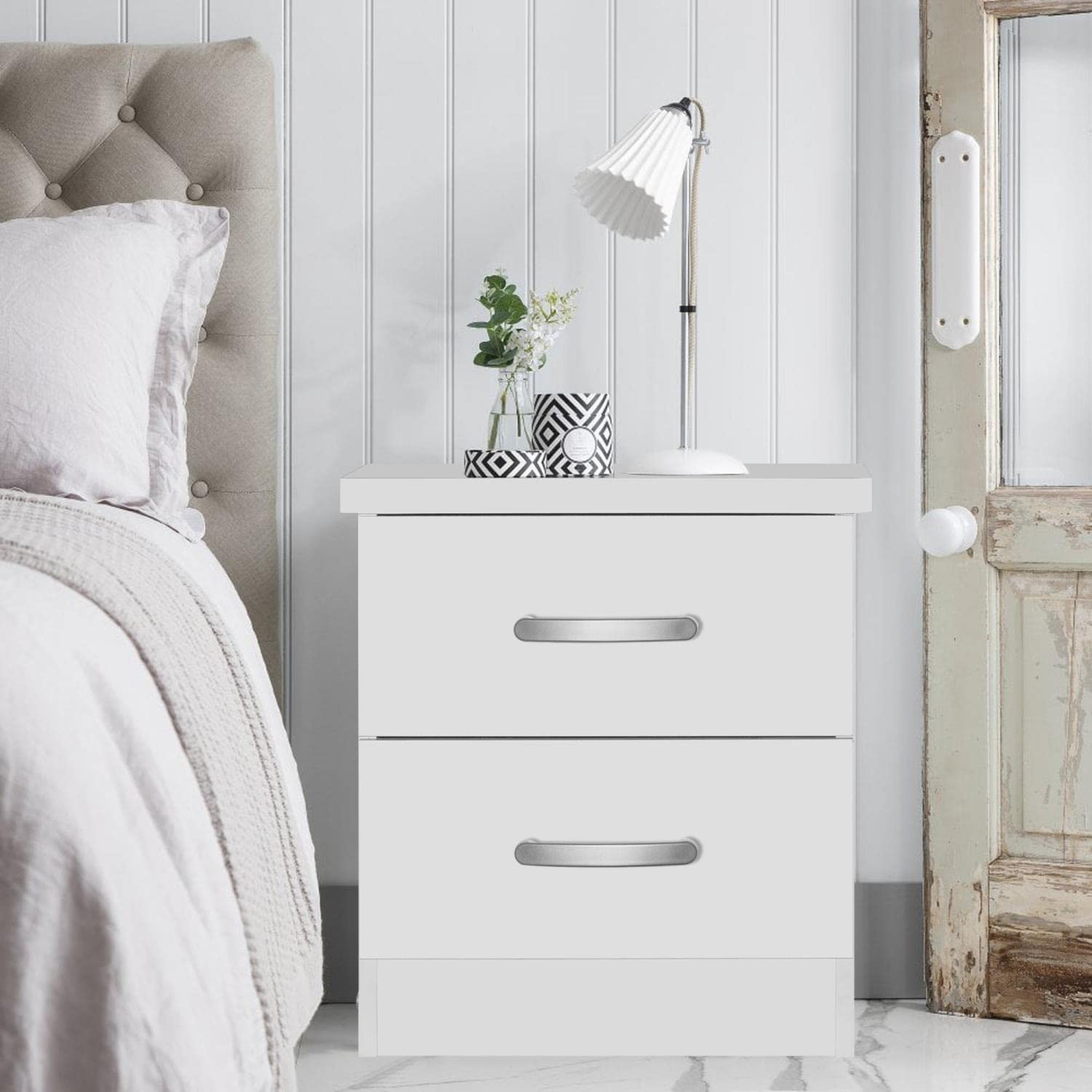 Better Home Products Cindy Faux Wood 2 Drawer Nightstand in White