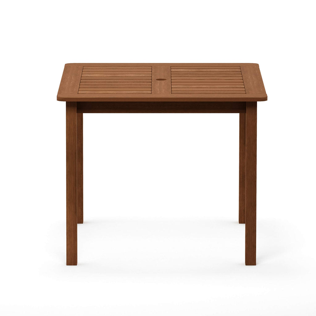 Furinno Fg18006 Tioman Hardwood Patio Furniture Square Table With Umbrella Hole, Natural, 35.4'D X 35.4'W X 29.2'H
