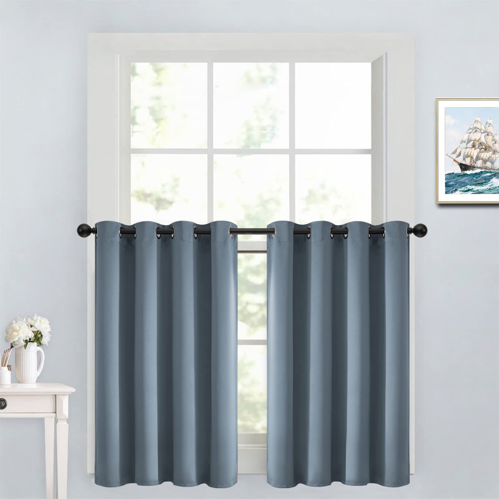 Yakamok Soild Small Window Curtains,Grommet Thermal Insulated Privacy Curtains And Drapes Room Darkening Shades Decent Decor For