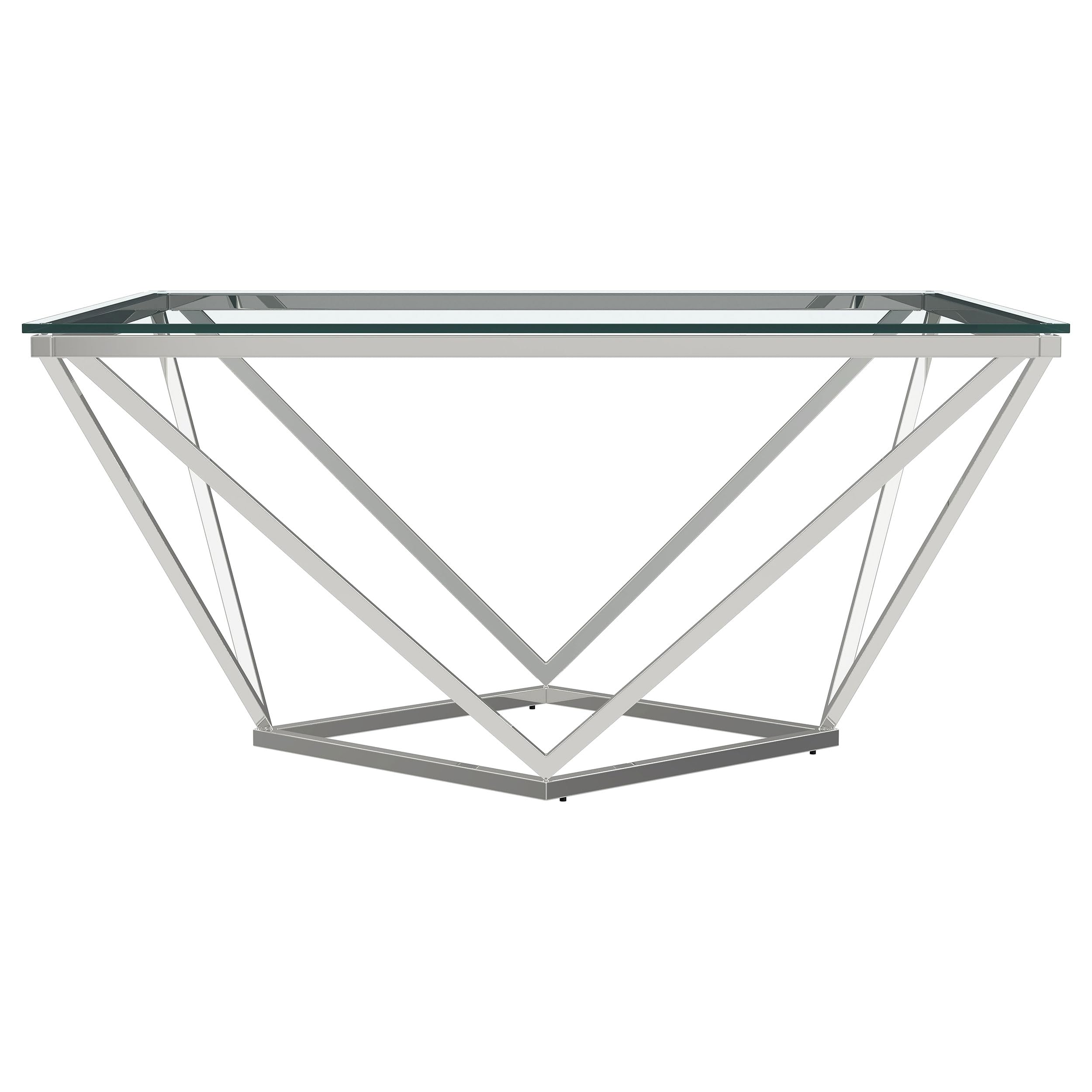 Coaster Home Furnishings Brittania Square Geometric Coffee Table with Clear Tempered Glass Top Nickel