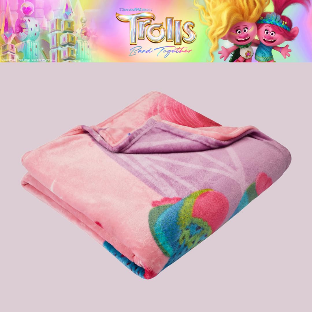 Franco Dreamworks Trolls 3 Band Together Movie Kids Bedding Super Soft Plush Throw Blanket, 62 In X 90 In, (Officially Licensed