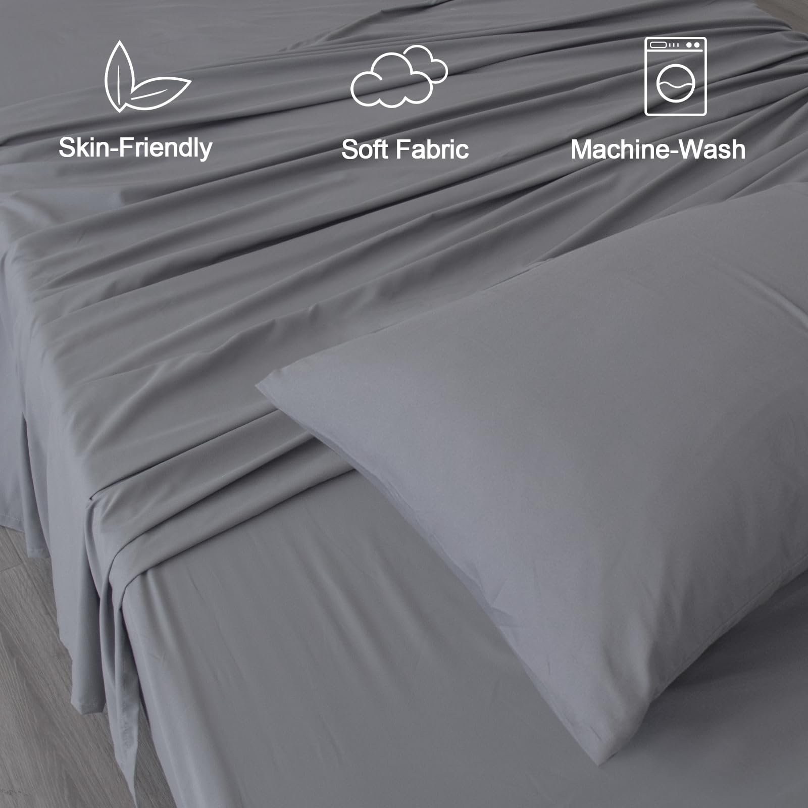 SPRINGSPIRIT Twin Sheets Set - 4 Piece Grey Bed Sheets with Deep Pockets, Super Soft & Breathable for Ultimate Comfort