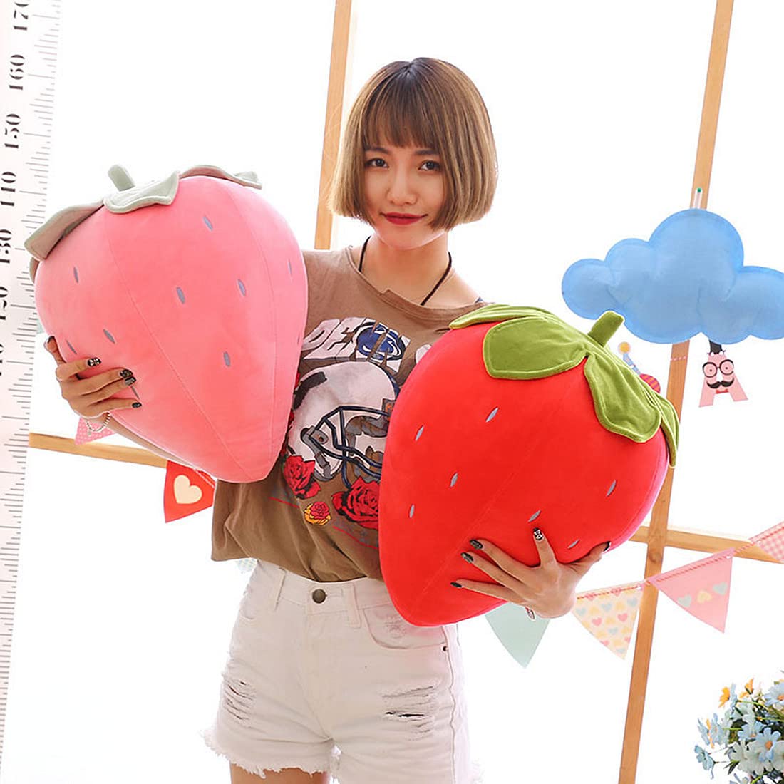 Cute Fruit Kids Pillow Stuffed Strawberry Plush Pillows Super Soft Girls Pillows Cushion Seat For Kids Toys (Pink,19.6'/50Cm)1