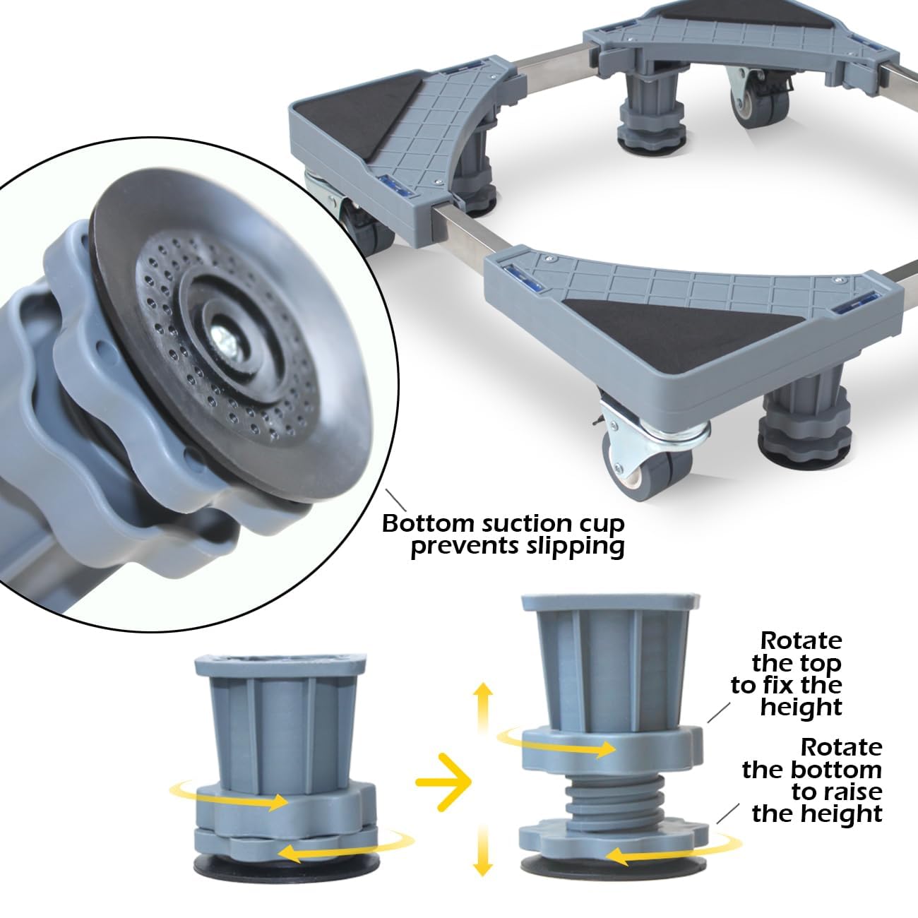 Maxworks Adjustable Furniture Dolly With 4 Dual-Locking Wheels, Universal Washing Machine Base Stand, Appliance Mover For Refrig