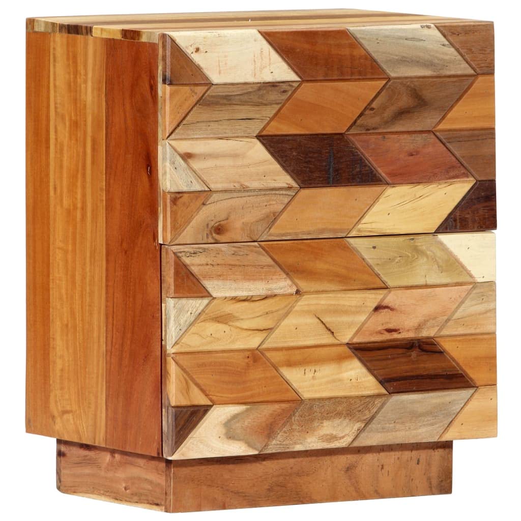 vidaXL Solid Reclaimed Wood Nightstand - Mid-Century Inspired Design, Elegant Wooden Bedside Cabinet with Two Drawers, Unique Grain Patterns, 15.7&quot;x11.8&quot;x19.7&quot;