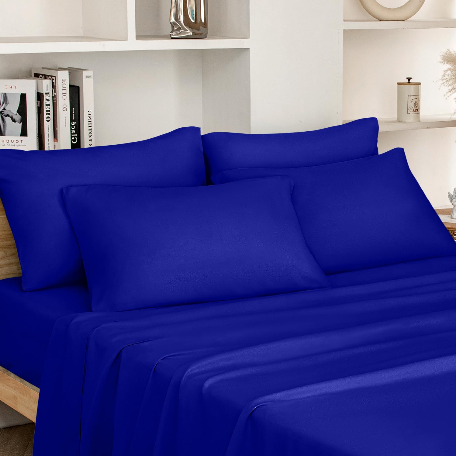 Homeideas Queen Size Bed Sheets - 6 Piece Set (Royal Blue) - Extra Soft Brushed Microfiber 1800 Bedding Sheets, Deep Pocket, Wri