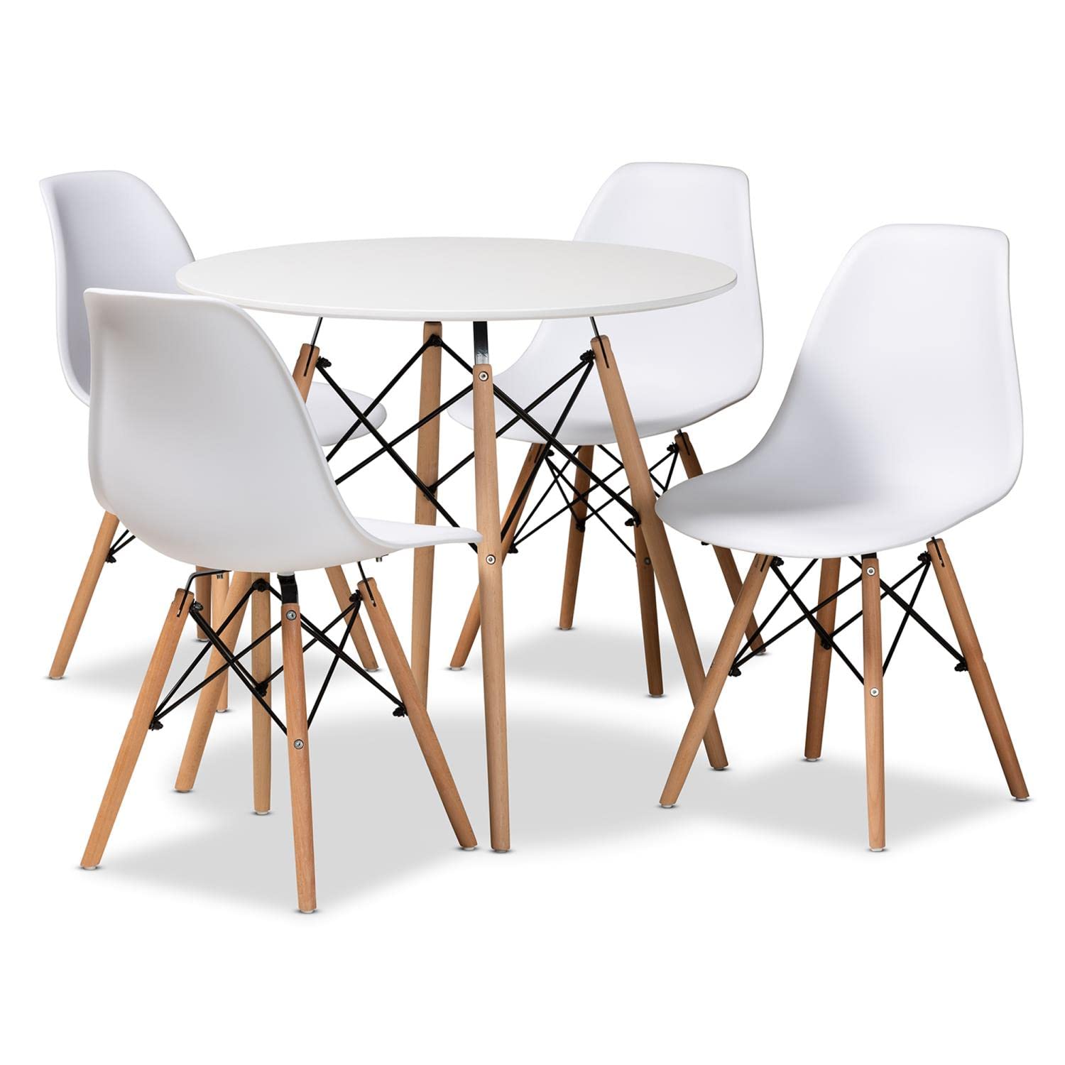 Baxton Studio Jaspen White and Oak Brown Finished Wood 5-Piece Dining Set