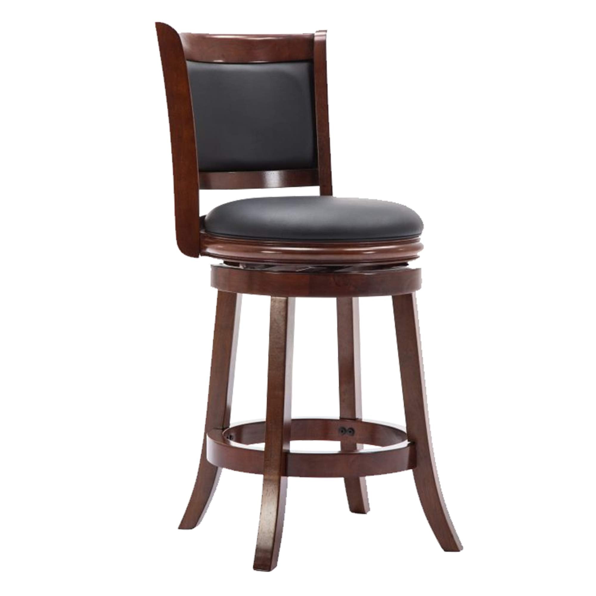 Benjara Round Wooden Swivel Counter Stool With Padded Seat And Back, Brown