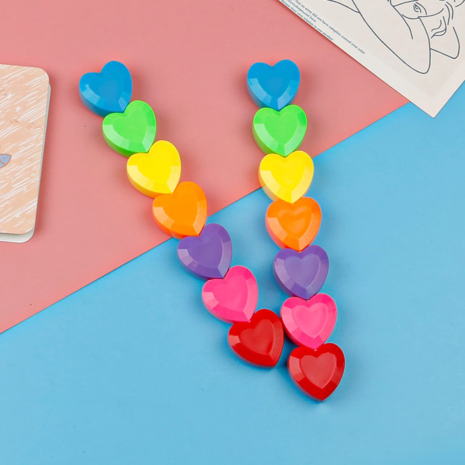 Foijayi 2Pcs Heart Shape Stacking Highlighter 6 Pastel Colors In 1 Buildable Chisel Tip Cute Marker Pen For Drawing Painting Wri