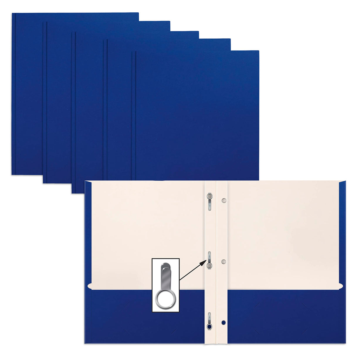 Better Office Products Blue Paper 2 Pocket Folders With Prongs, 50 Pack, Matte Texture, Letter Size Paper Folders, 50 Pack, With