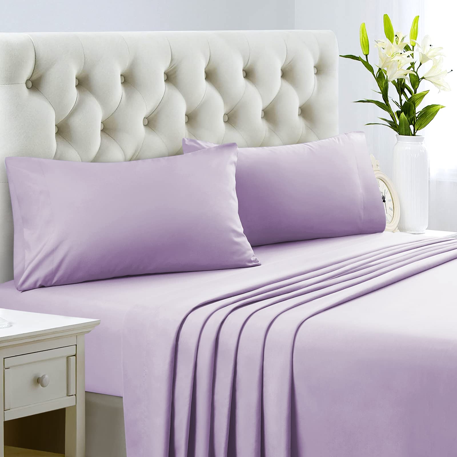 Homeideas Full Size Bed Sheets - 4 Piece Set (Lavender) - Extra Soft Brushed Microfiber 1800 Bedding Sheets, Deep Pocket, Wrinkle & Fade Free
