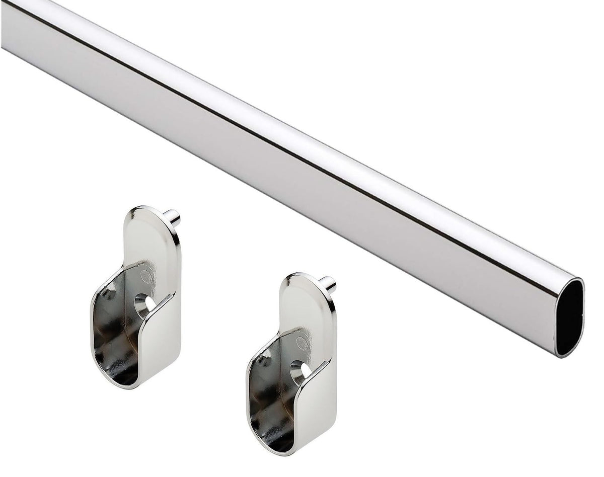 Home750Chrome Oval Closet Rod Set With Chrome Rod End Supports. CUSTOM CUT to SIZE (CCTS) 21 TO 24 Opening Space