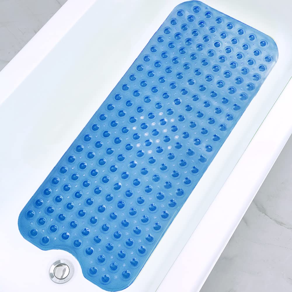 KARTUNBOX Bathtub Extra Long NonSlip Bath Mat 39 x 16 Inch, Bath Tub Mat with Suction Cups & Drain Holes for Bathroom (Royal Bl