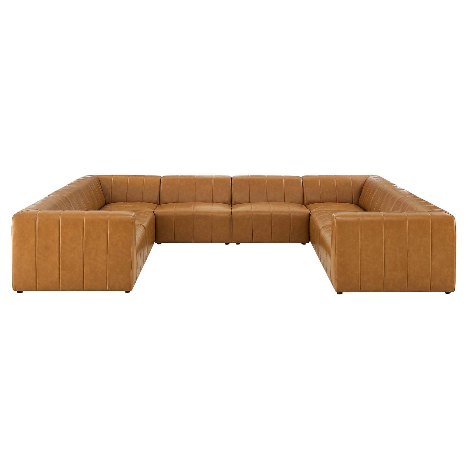 Modway Bartlett Channel Tufted Vegan Leather 8-Piece Sectional Sofa in Tan