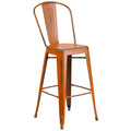 Flash Furniture Commercial Grade 30" High Distressed Orange Metal Indoor-Outdoor Barstool with Back