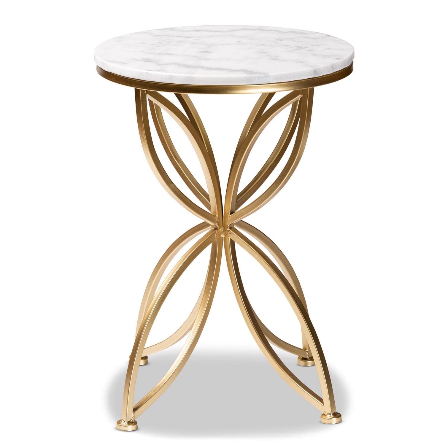 Baxton Studio Jaclyn Gold Finished Metal End Table with Marble Tabletop