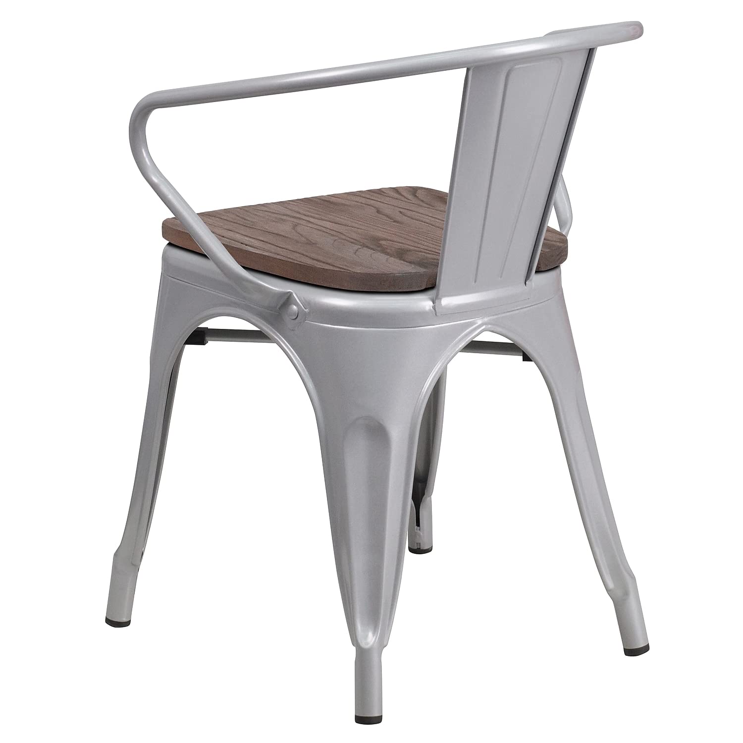 Flash Furniture Silver Metal Chair With Wood Seat And Arms