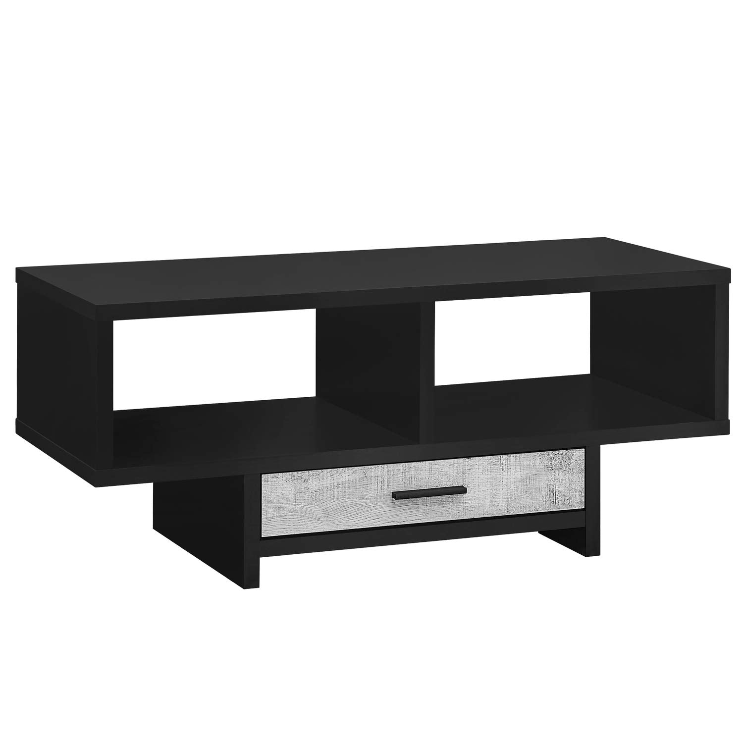 Monarch Specialties Drawer & Shelves Rectangular Cocktail Accent Coffee Table, 43&quot; L, Black/Grey Reclaimed Wood Look
