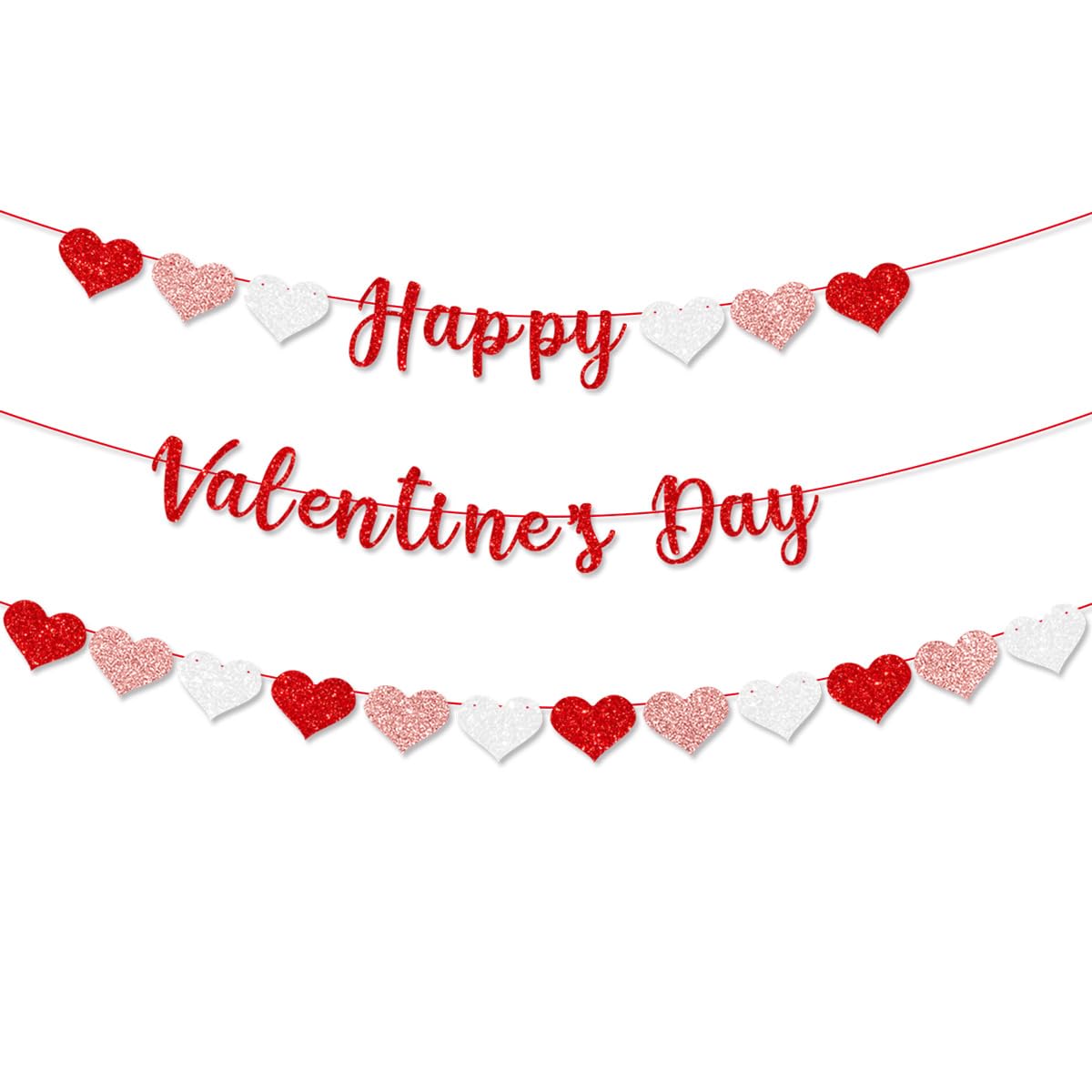 ANFEST Happy Valentines Day Banner, NO DIY, Glitter Valentine Banner Sign Garland, Photo Props, Wedding Anniversary Party Backdr