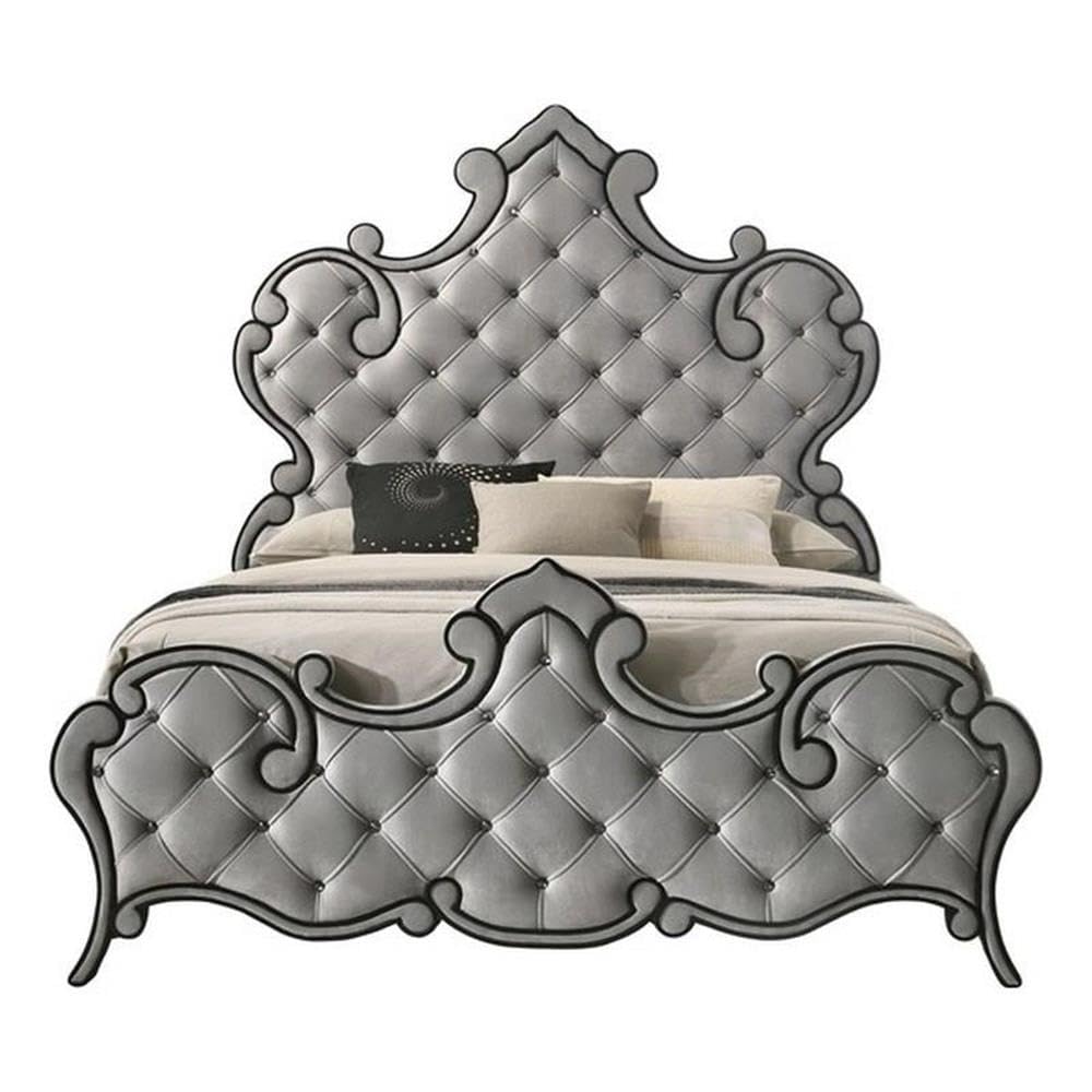 Acme Furniture Fully Upholstered Queen Size Bed, Gray Velvet