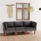 vidaXL Patio Sofa, Outdoor Sofa for Porch Backyard Balcony, Patio Couch with Cushions, Corner Sofa, Farmhouse Modern Style, Gray Poly Rattan