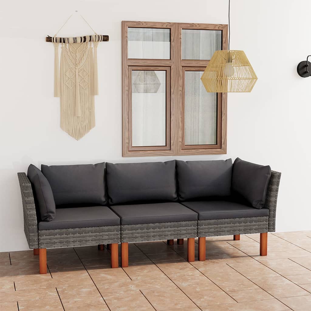 vidaXL Patio Sofa, Outdoor Sofa for Porch Backyard Balcony, Patio Couch with Cushions, Corner Sofa, Farmhouse Modern Style, Gray Poly Rattan