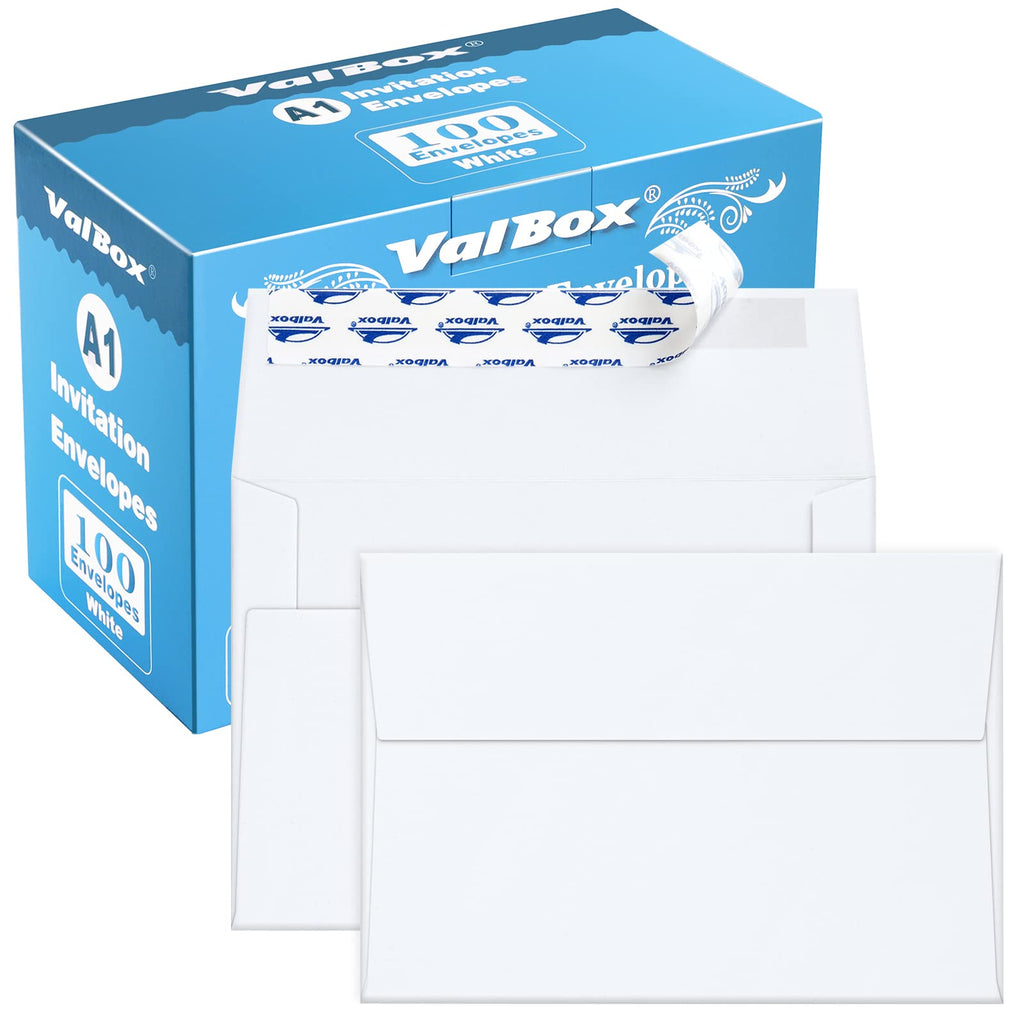 Valbox A1 Invitation Envelopes 100 Qty - 3.5 X 5' White Envelopes Self Seal For Invitations, Wedding, Baby Shower, Small Gift C