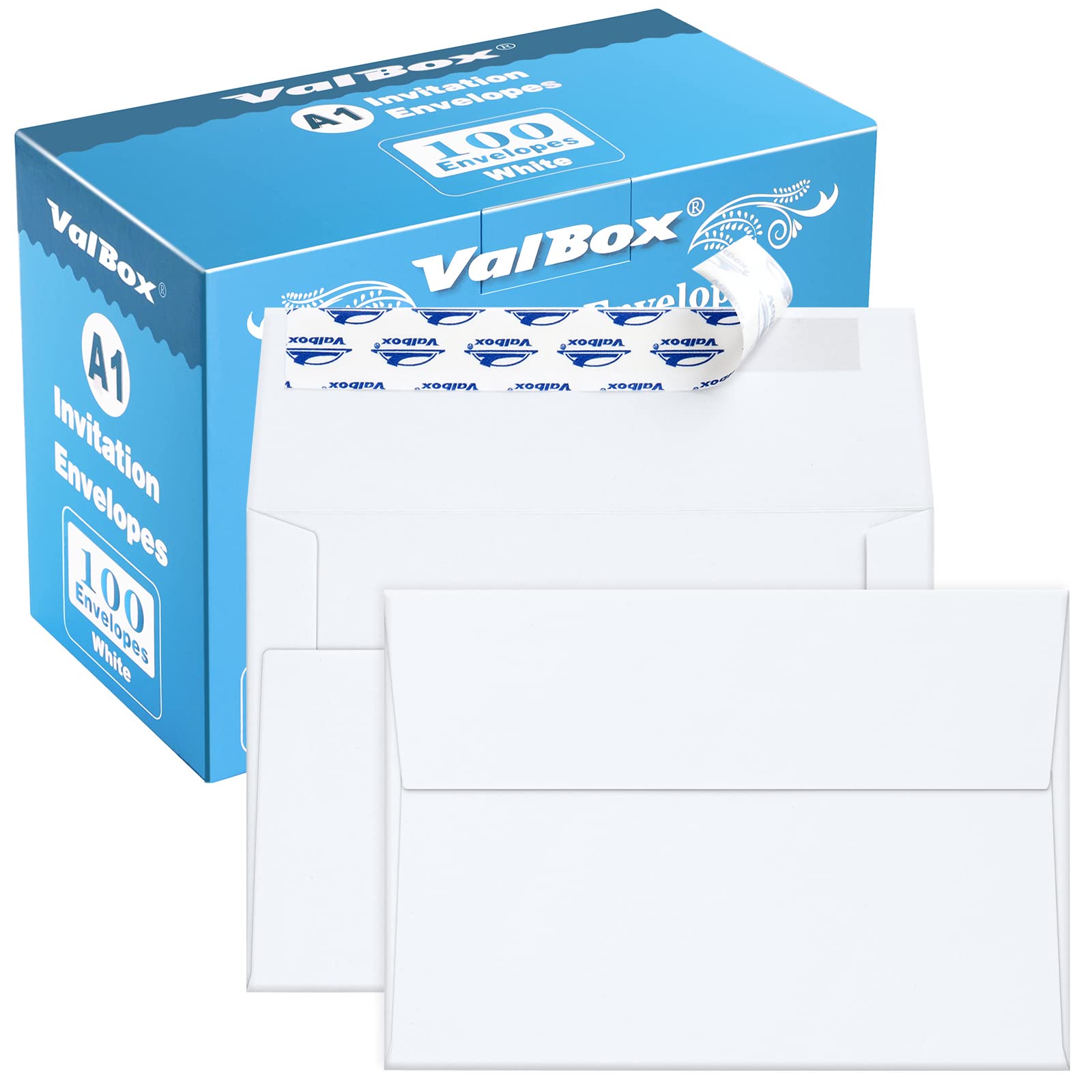 Valbox A1 Invitation Envelopes 100 Qty - 3.5 X 5' White Envelopes Self Seal For Invitations, Wedding, Baby Shower, Small Gift C