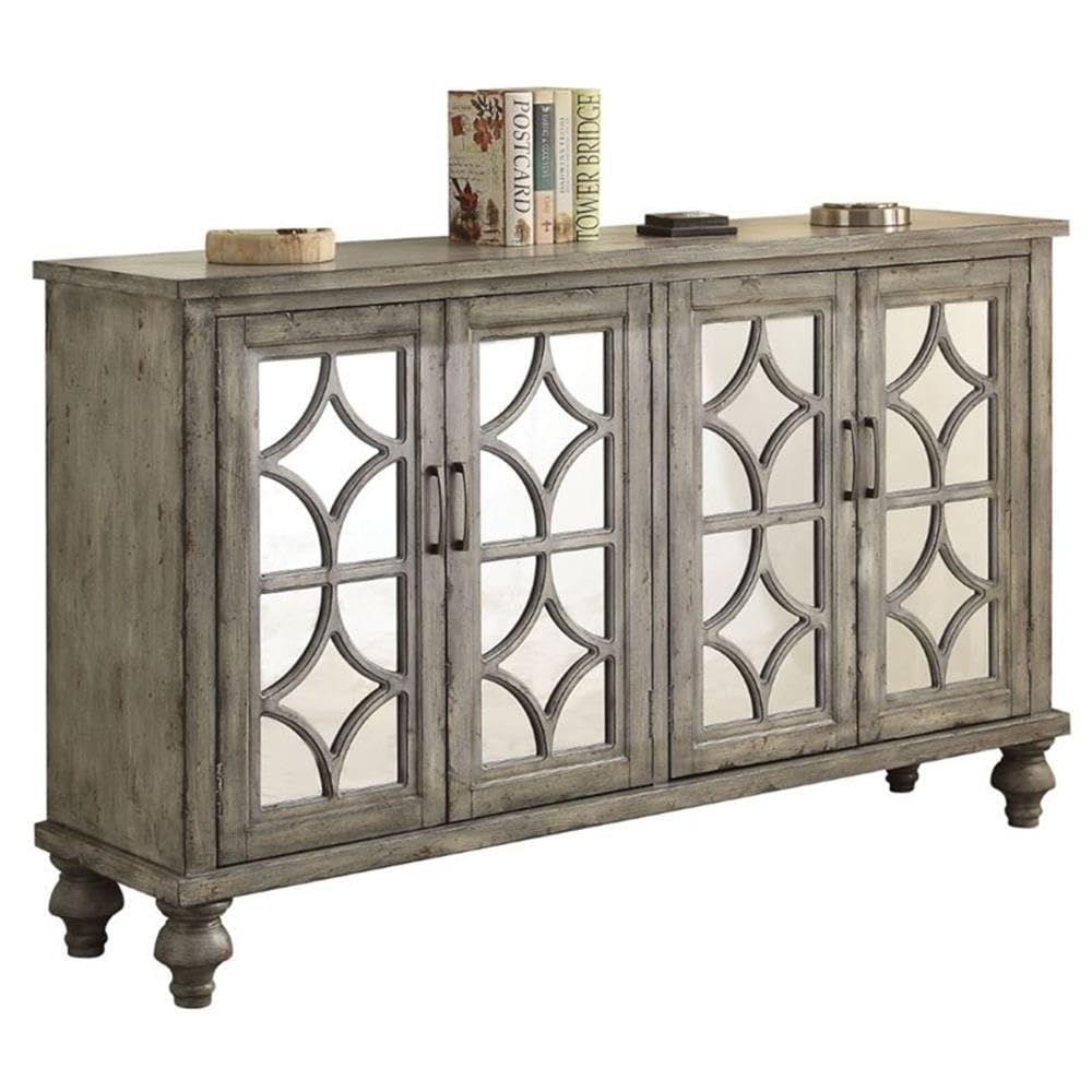 Acme Velika 4-Door Wooden Console Table in Weathered Gray