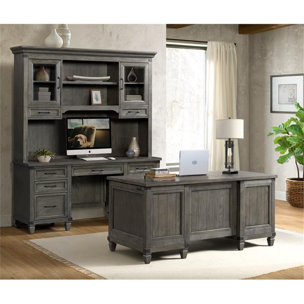 Intercon Foundry Home Office 66" Wide Executive Desk, Brushed Pewter Furniture
