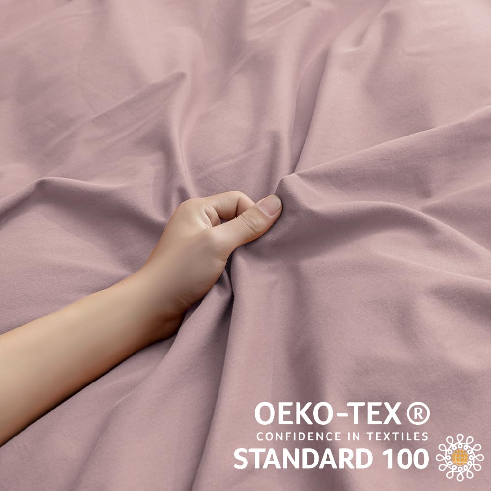 Jellymoni Mauve Duvet Cover King Size - 100% Washed Cotton Linen Feel Textured Comforter Cover, 3 Pieces Breathable Soft Bedding