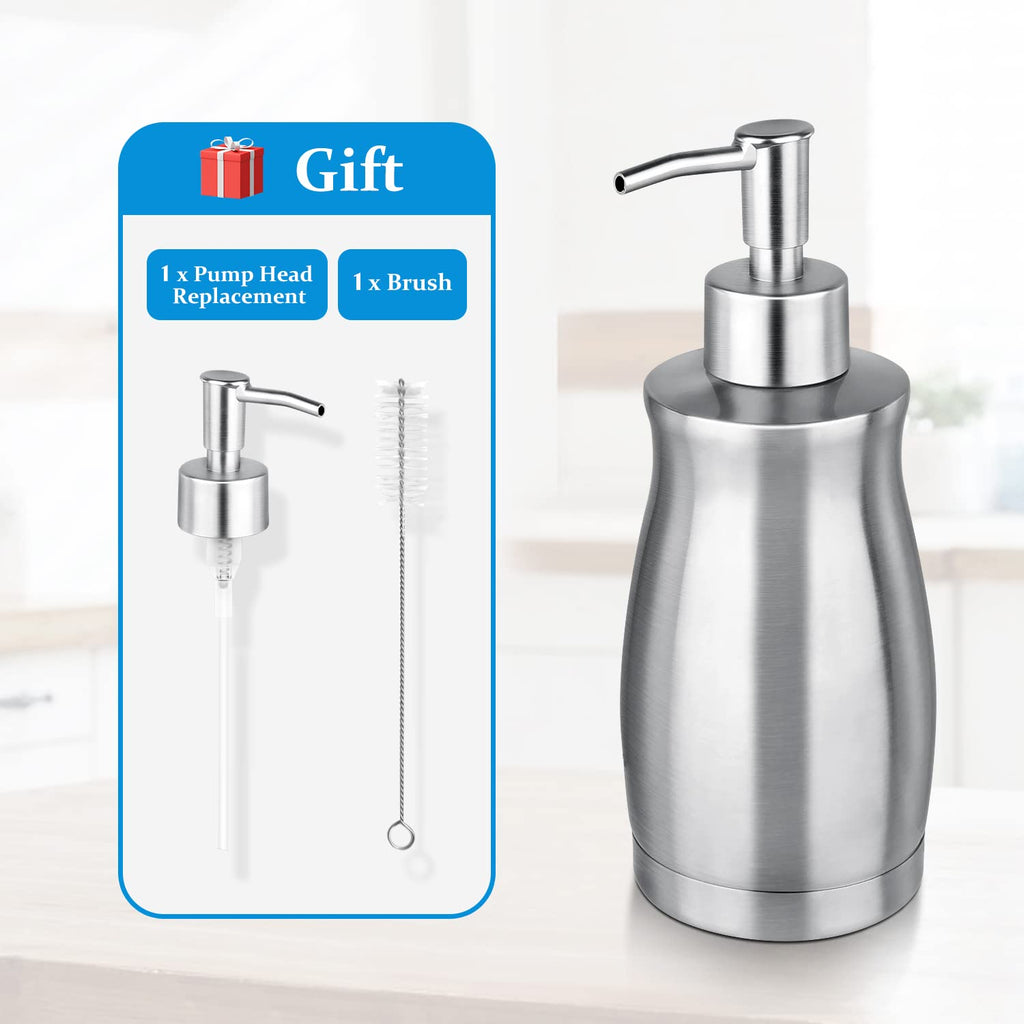 Glubee Soap Dispenser Stainless Steel - Brushed Nickel Pump Dispenser Bottle Refillable Liquid Hand Dish Soap Dispenser For Bath