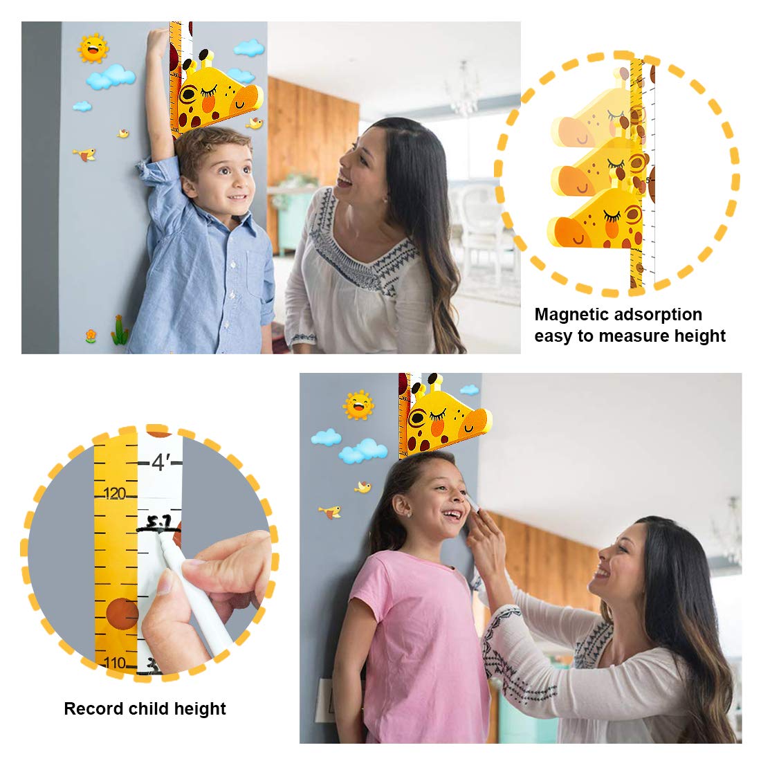 Baby Height Growth Chart Ruler For Kids Room Decor,3D Movable Giraffe Height Ruler Nursery Animal Wall Decals