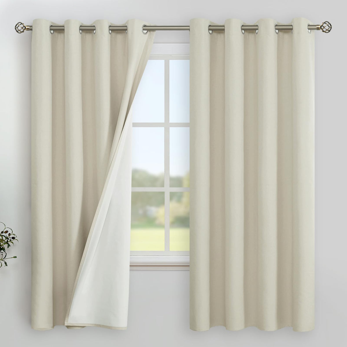 YoungsTex Linen Blackout Curtains 63 Inches Length for Bedroom, Grommet Full Room Darkening Thermal Insulated Linen Textured Cur
