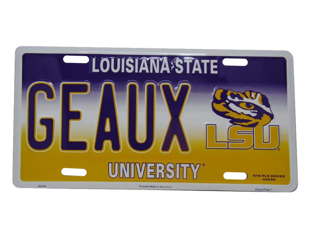 AES Louisiana GEAUX LSU State Football 6''x12'' Aluminum License Plate Tag