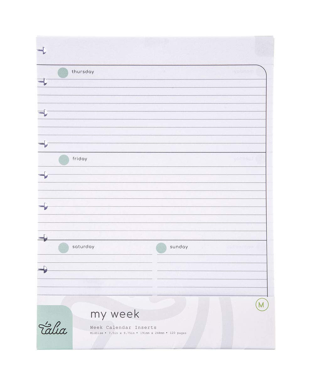 Talia Discbound Notebook Refills (Horizontal Undated Layout, Midsize (7.5In X 9.75In))