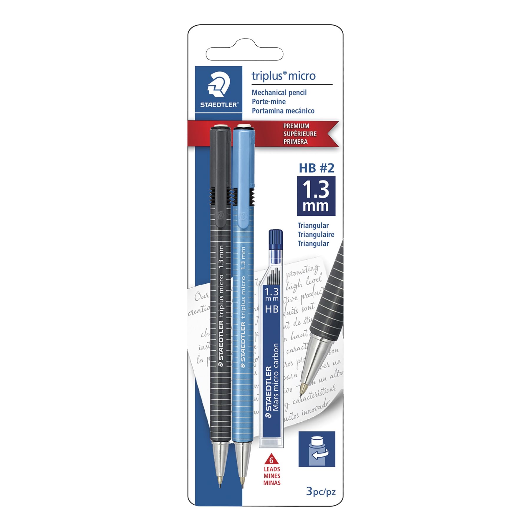 Staedtler Triplus Micro 1.3Mm Lead Retractable Mechanical Pencil With Twist Eraser, 6 Refills, 2-Pack, 77413Sbka6, Model: 77413S