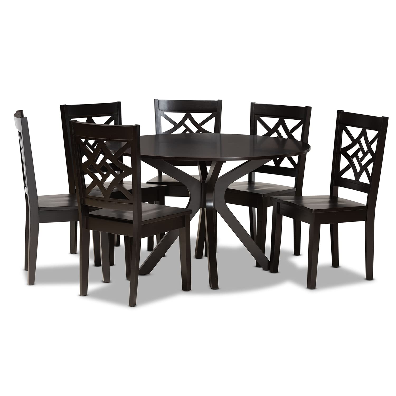 Baxton Studio Miela Dark Brown Finished Wood 7-Piece Dining Set
