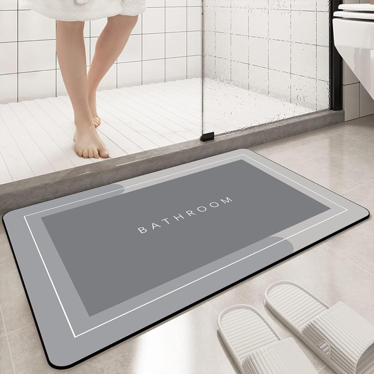 Homewisely 2 Piece 3.5mm AntiSkid Water Soaking Bathroom Print Door, Floor Bath Mat, Soft Quick Dry Water Absorbent Mat for Hom
