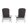 Set of 2 Adirondack Chairs in White with Gray Cushions, Porch, and Patio