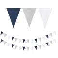 FestikoNavyBlue WhiteSilver Party Decorations Banner  2 Pack Glitter Sprinkles Paper Pennant Triangle Flags, Fathers Day Wedd