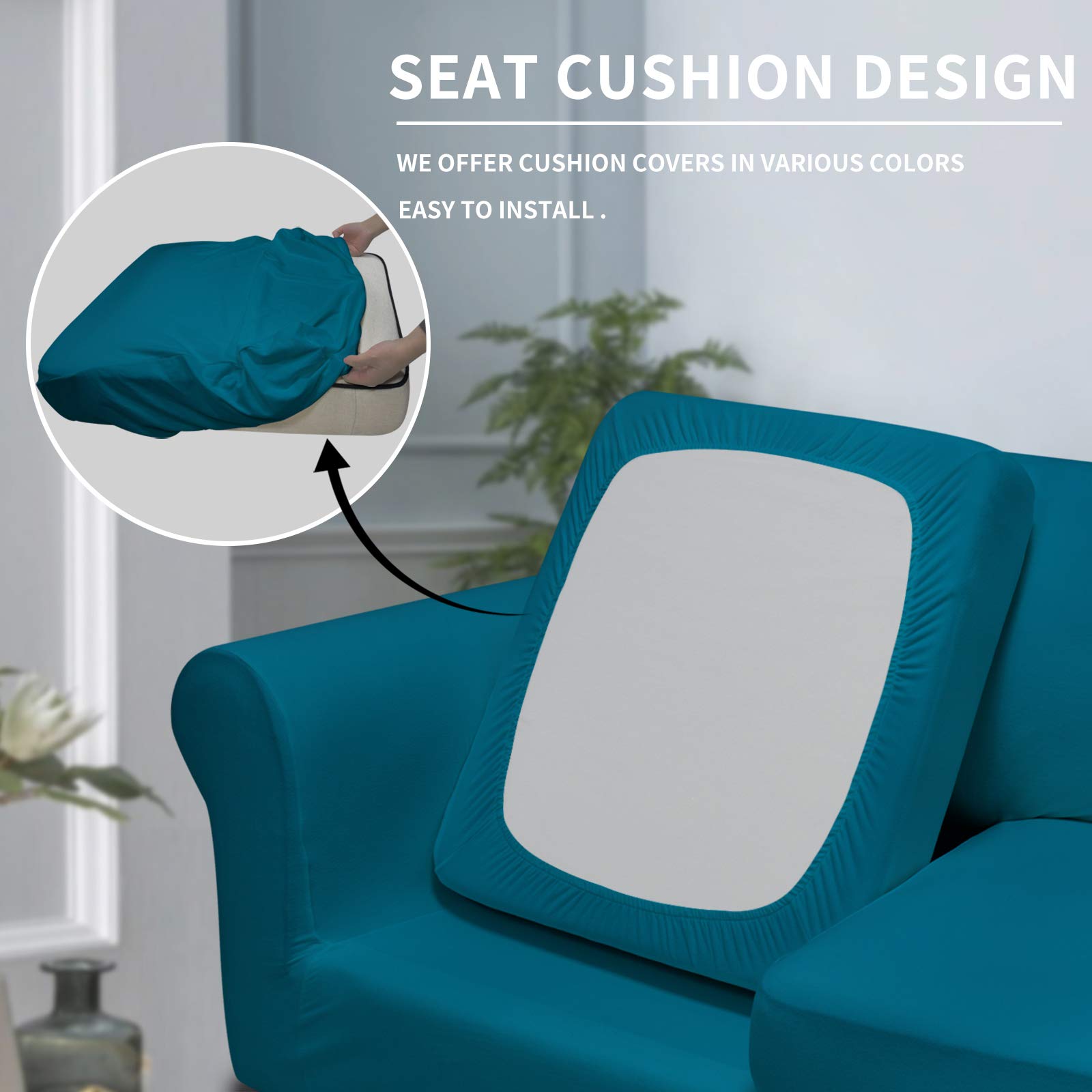 Easy-Going 4 Pieces Oversized Stretch Soft Couch Cover For Dogs - Washable Sofa Slipcover For 3 Separate Cushion Couch - Elastic Furniture Protector For Pets, Kids Peacock Blue