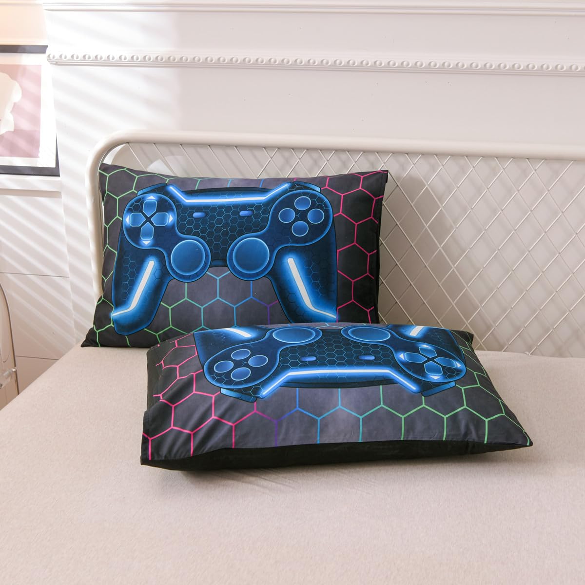 Ntbed Game Console Comforter Set For Boys Girls Kids 3D Gaming Geometric Lightweight Microfiber Gamer Bedding Sets (Multi, Twin