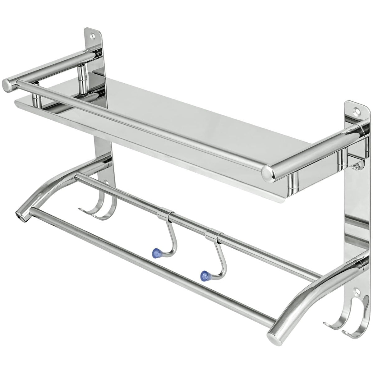Pivalo 2 in 1 304 Grade Stainless Steel Bathroom Shelf with Hook Hanger Multipurpose Home Accessories Organizer Set Corner Wall