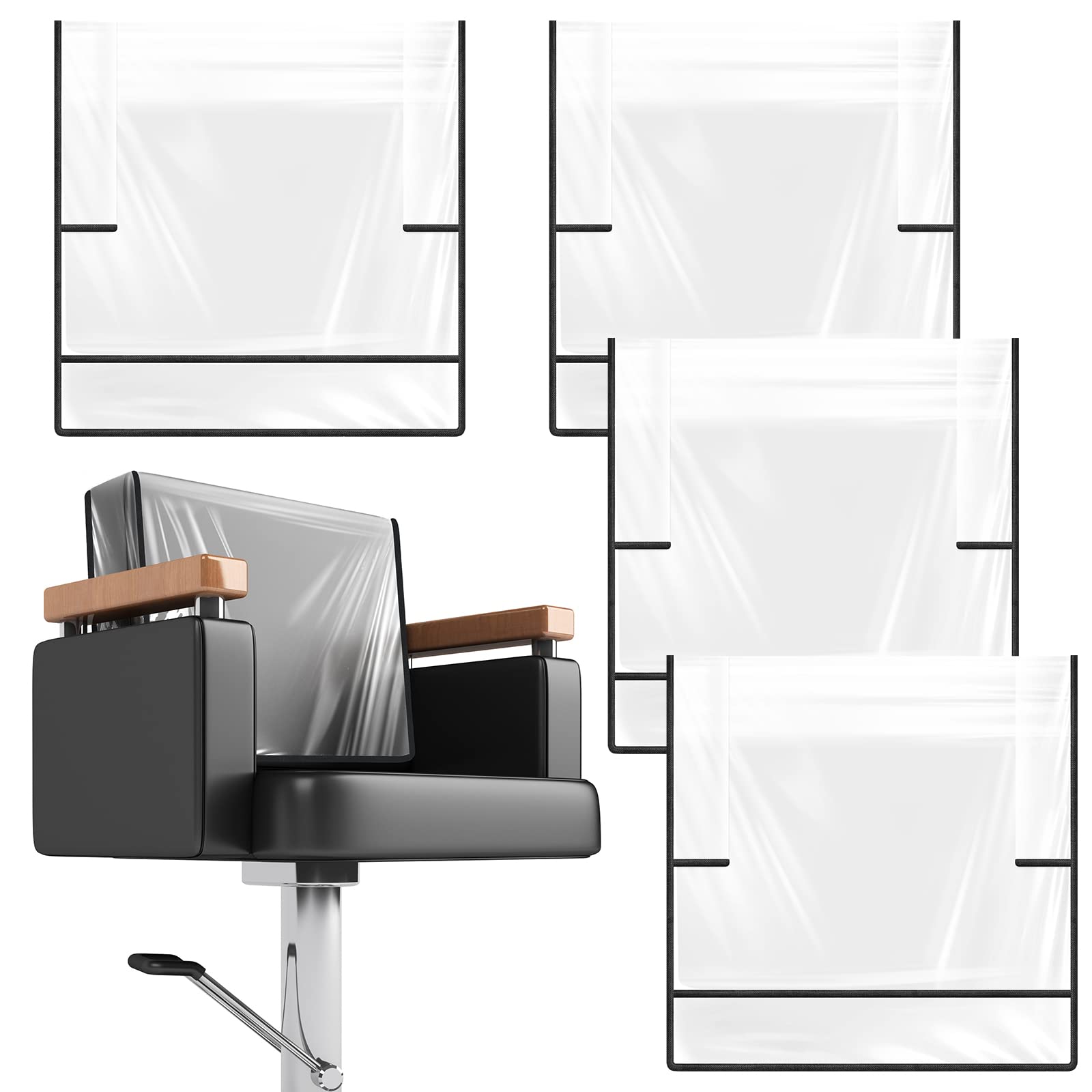 Hoolerry 4 Pcs Black Edge Salon Chair Cover Clear Plastic Square Hairdressing Covers Protectors for Fits Most Standard Chairs Re
