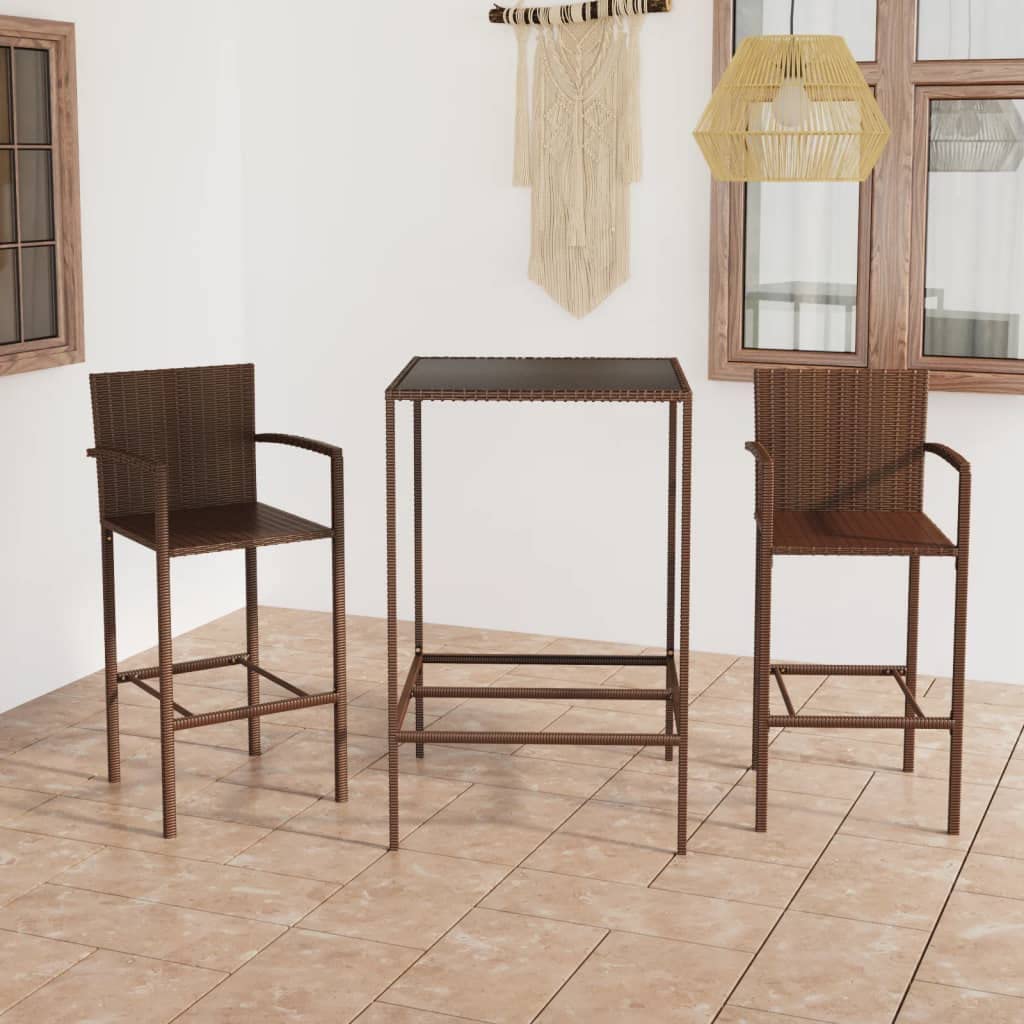 vidaXL - 3 Piece Patio Bar Set - Poly Rattan Construction - Brown - Weather-Resistant - Comfortable Seating with Backrest, Armrest, and Footrest