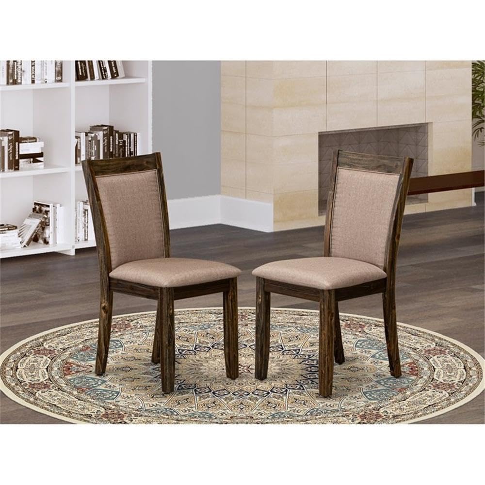 East West Furniture MZC7T16 Monza Parson Dining Chairs - Dark Khaki Linen Fabric Padded Chairs, Set of 2, Distressed Jacobean