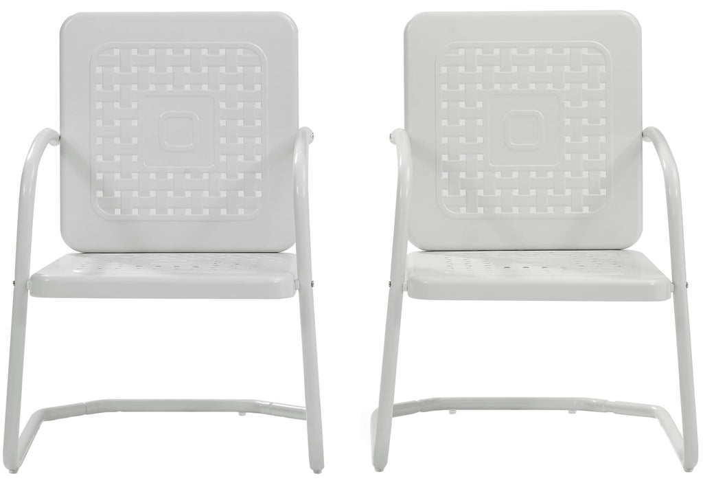 Crosley Furniture Bates 2-Piece Outdoor Chair Set, Retro Metal Patio Chairs for Dining, Porch, Deck, Balcony, White Gloss